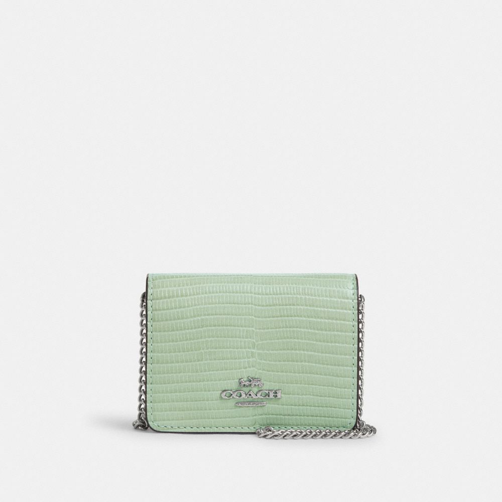 COACH CR372 Mini Wallet On A Chain SILVER/PALE GREEN