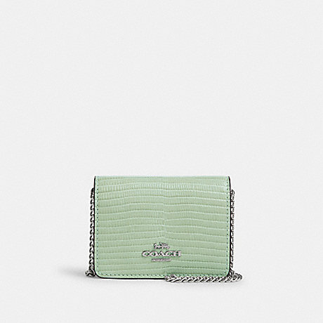 COACH CR372 Mini Wallet On A Chain Silver/Pale-Green