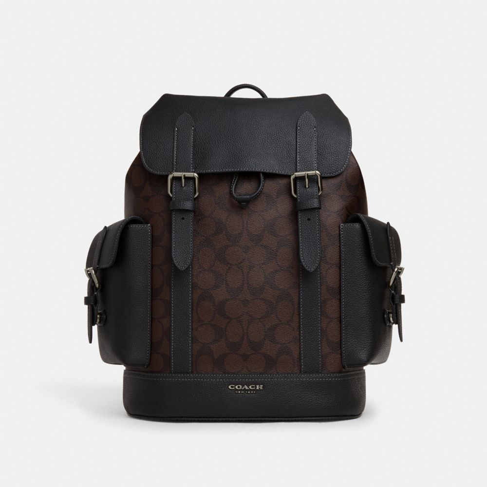 COACH CR388 Hudson Backpack In Signature Canvas GUNMETAL/MAHOGANY/BLACK