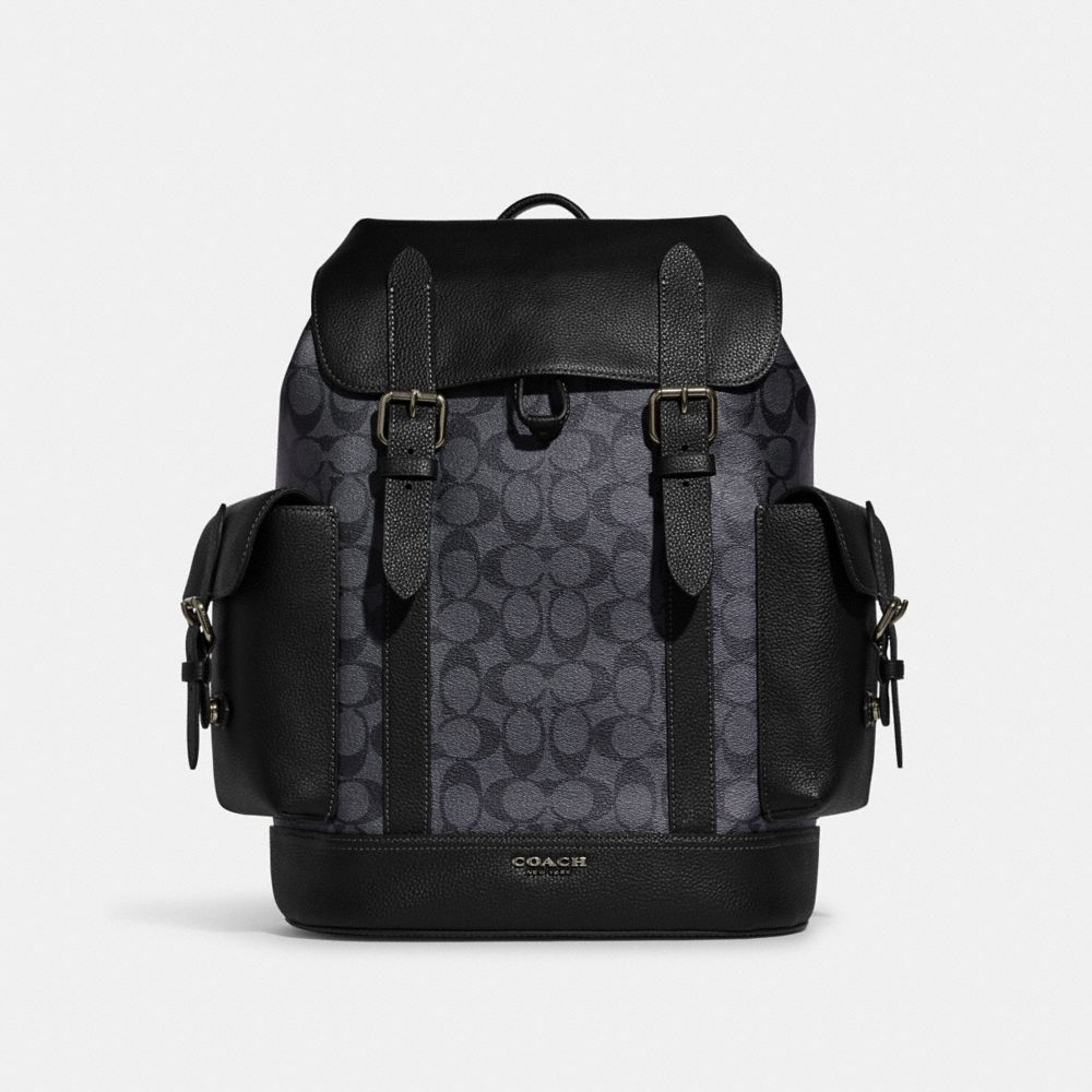 COACH CR388 Hudson Backpack In Signature Canvas Gunmetal/Charcoal/Black