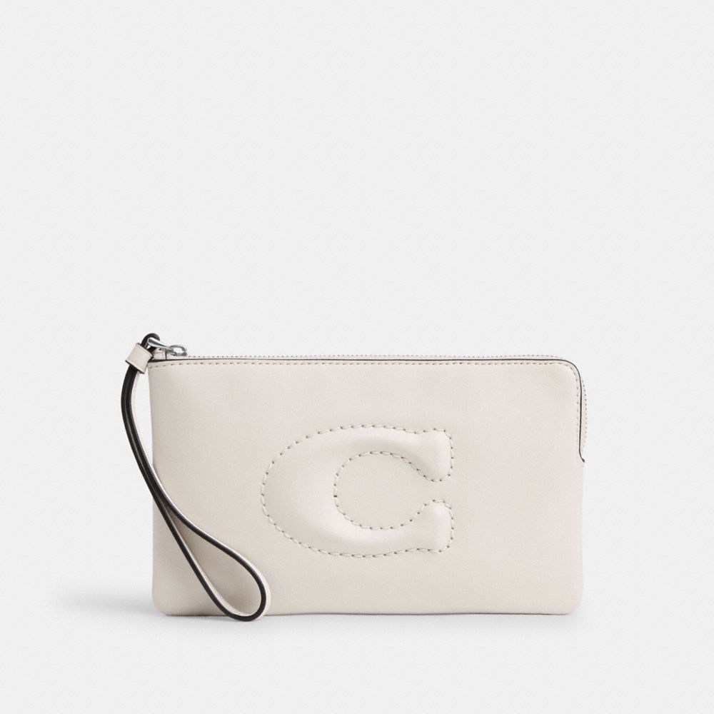 COACH CR392 Large Corner Zip Wristlet SILVER/CHALK