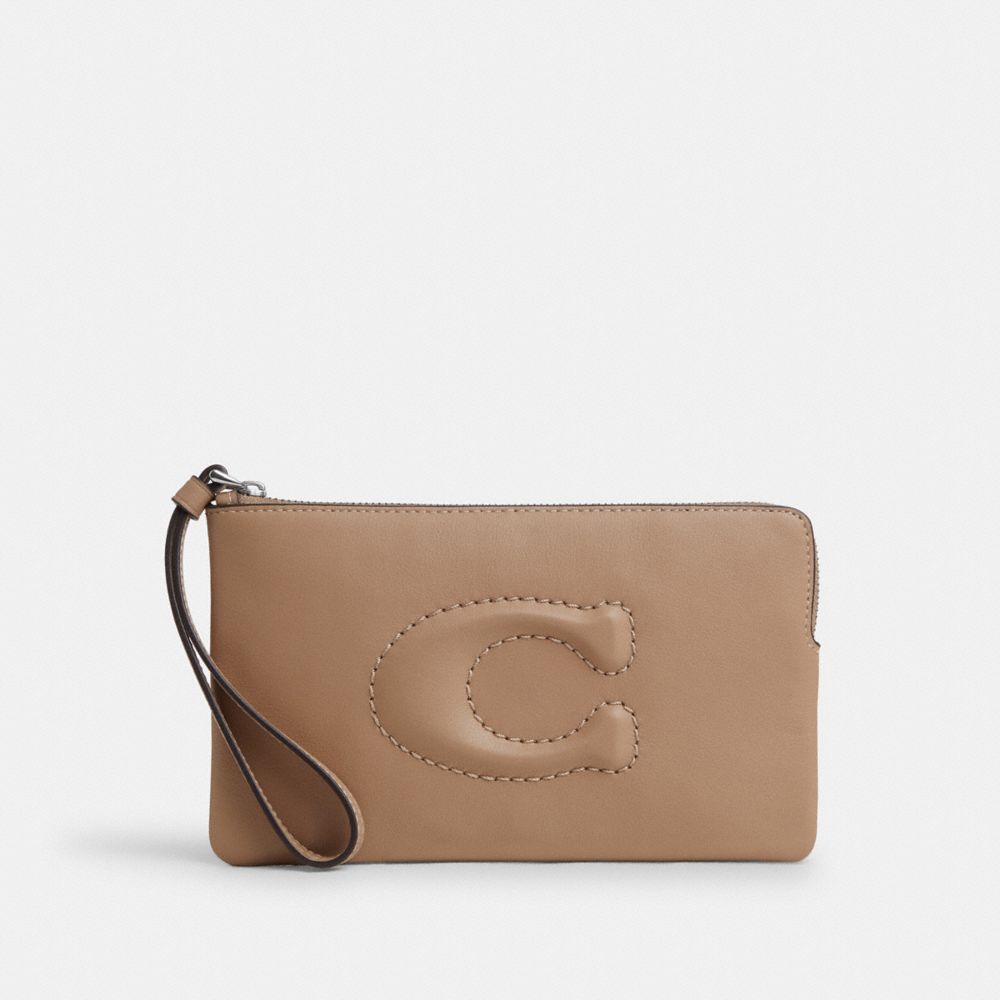 COACH CR392 Large Corner Zip Wristlet SILVER/TAUPE