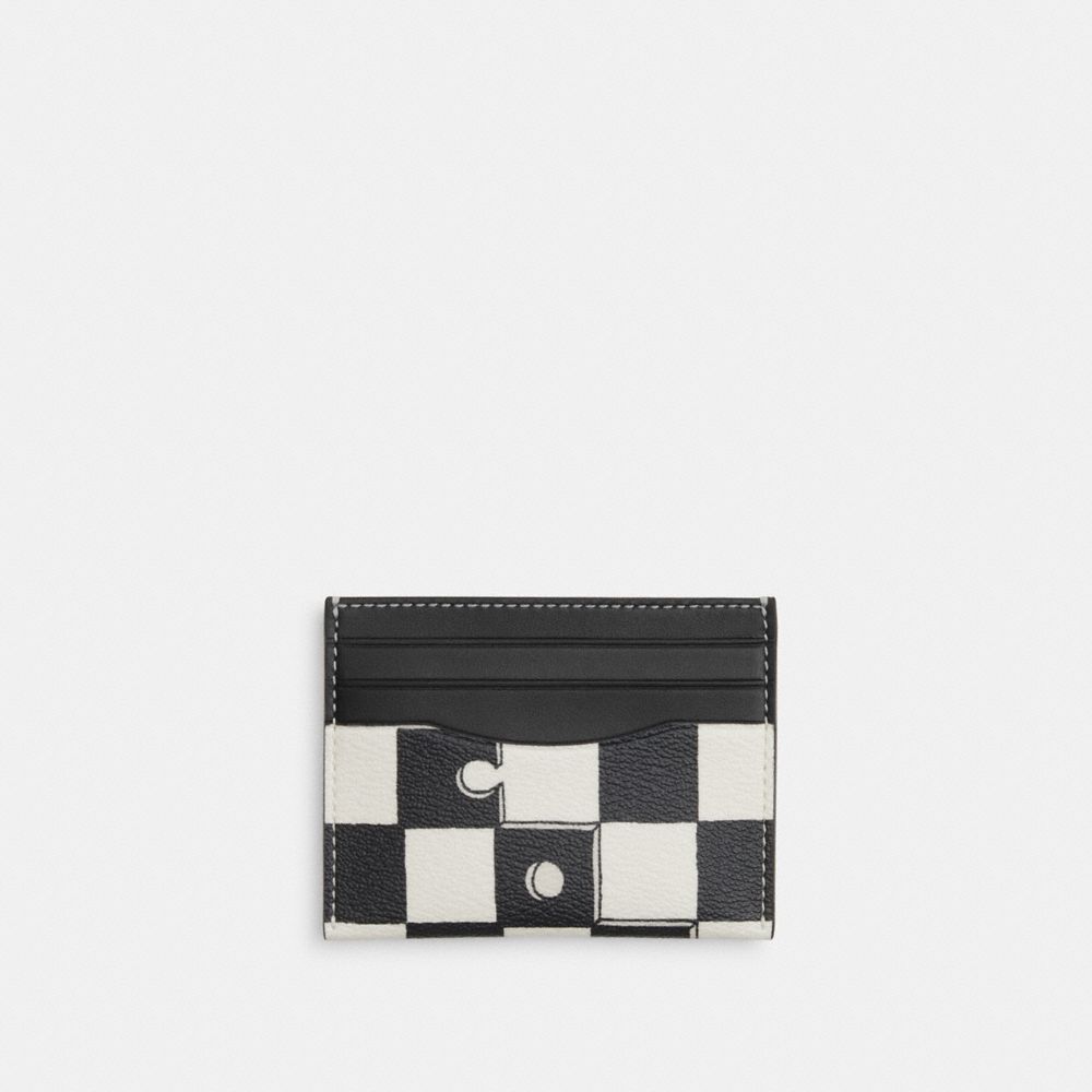 COACH CR396 Slim Id Card Case With Checkerboard Print Gunmetal/Black Chalk