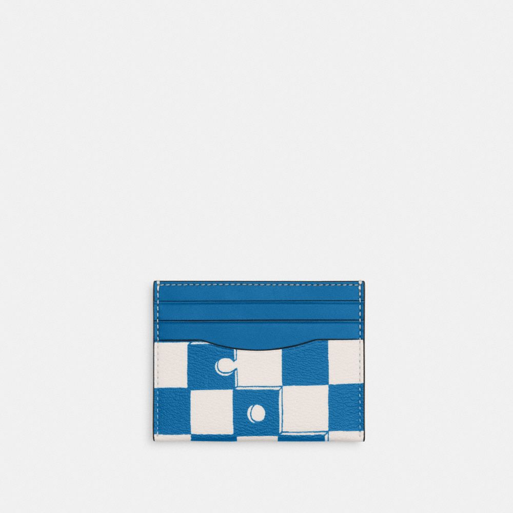 Slim Id Card Case With Checkerboard Print - CR396 - Black Antique Nickel/Blue Jay/Chalk
