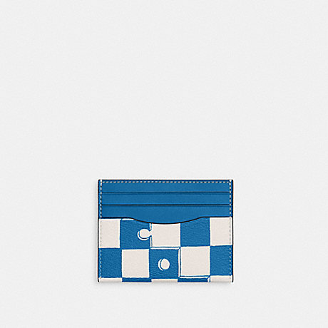 COACH CR396 Slim Id Card Case With Checkerboard Print Black Antique Nickel/Blue Jay/Chalk