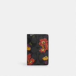 Id Wallet In Signature Canvas With Floral Print - CR400 - Gunmetal/Charcoal Multi