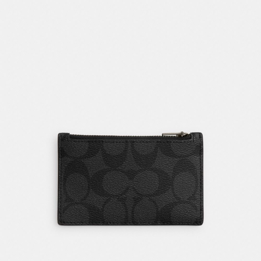 COACH CR407 Zip Card Case In Colorblock Signature Canvas Qb/Charcoal/Light-Saddle/Chalk