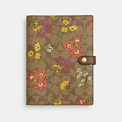 Notebook In Signature Canvas With Floral Print - CR423 - Gold/Khaki Multi