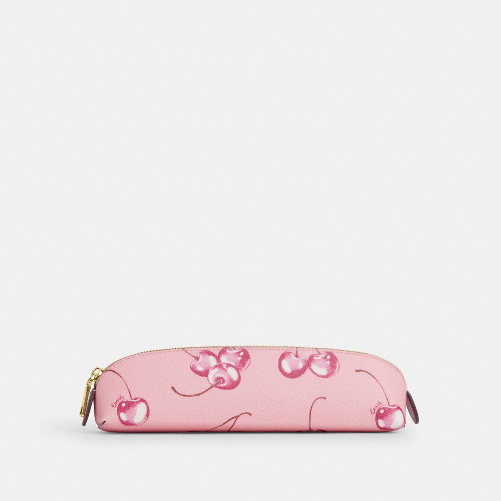 COACH CR427 Pencil Case With Cherry Print IM/FLOWER PINK/BRIGHT VIOLET