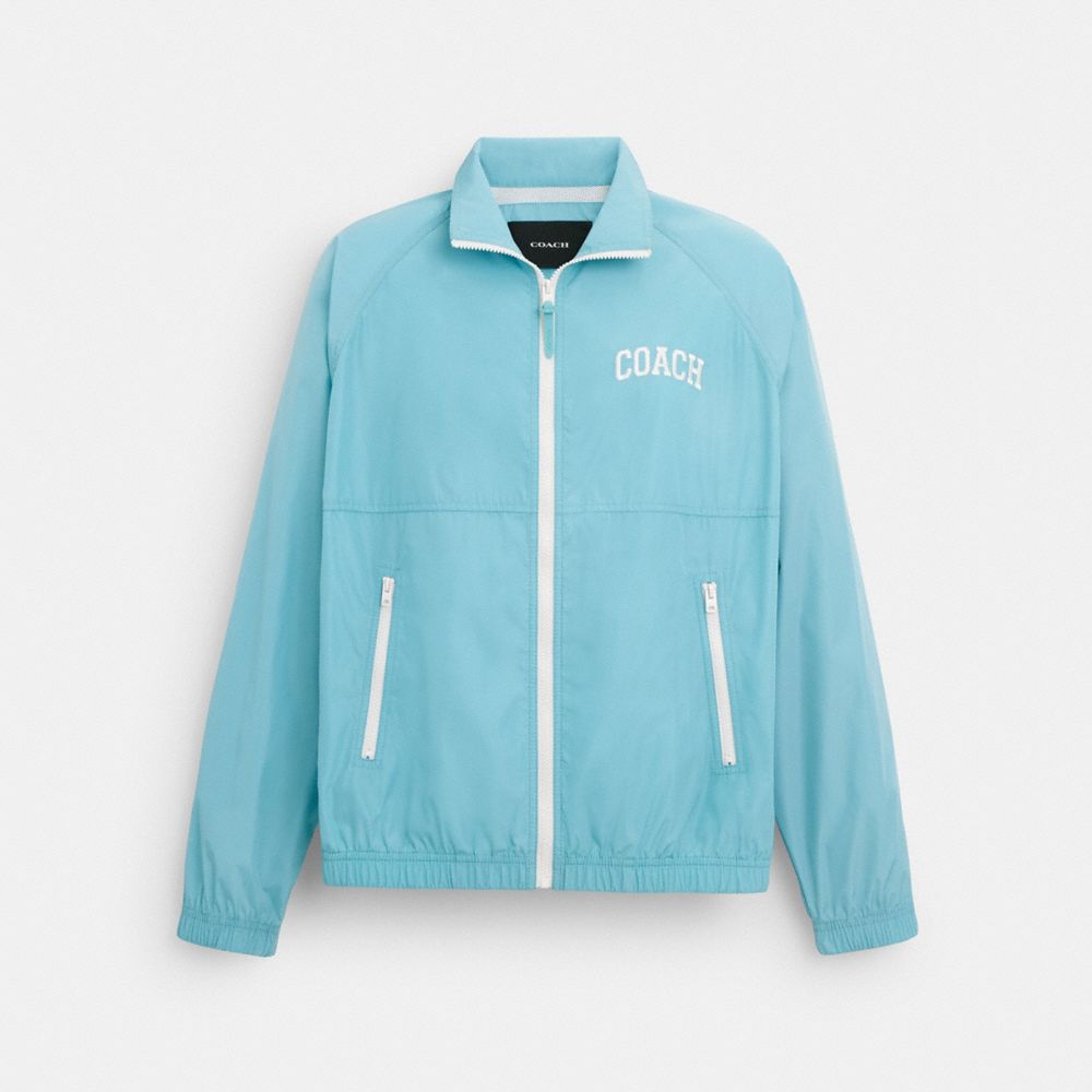 COACH&reg;,Track Jacket,Mesh,Lining Recycled Polyester,Recycled Polyester,Track,Logo,Zipper,Water Repellent,Casual,Faded Blue