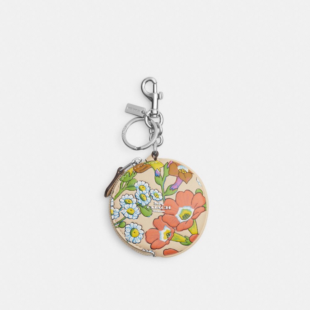 Circular Coin Pouch With Floral Print - CR494 - Silver/Ivory Multi