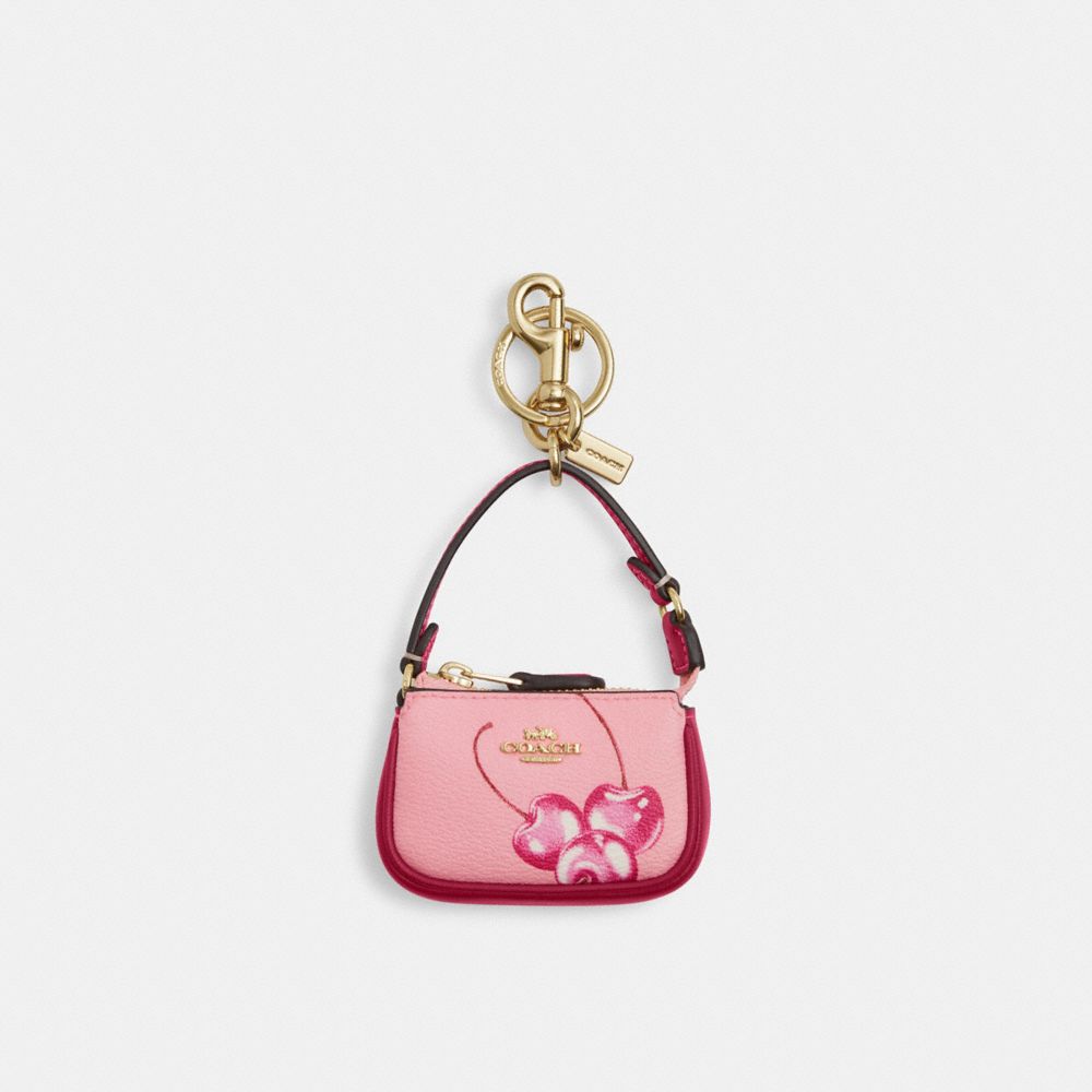 COACH CR496 Mini Nolita Bag Charm With Cherry Print IM/FLOWER PINK/BRIGHT VIOLET