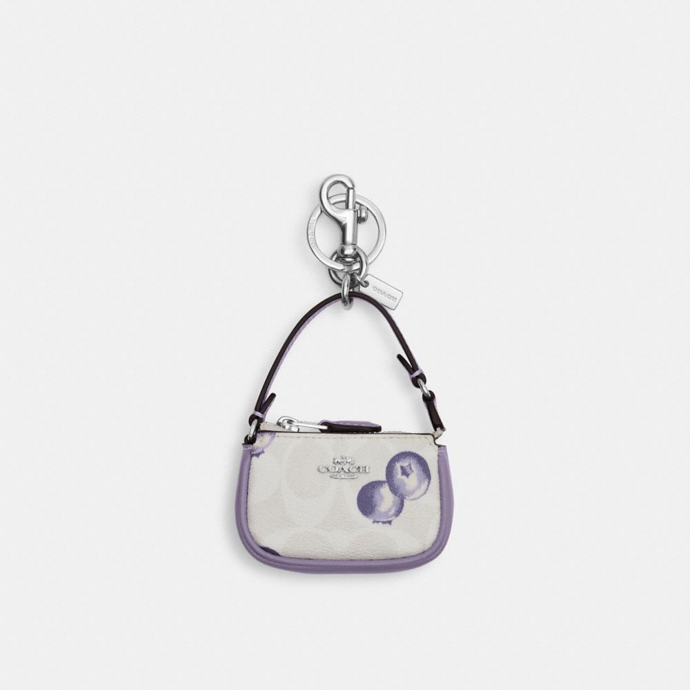 COACH CR498 Mini Nolita Bag Charm In Signature Canvas With Blueberry Print Silver/Chalk/Light Violet