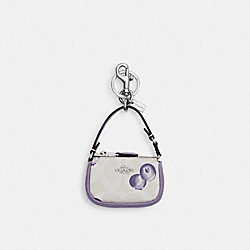 Mini Nolita Bag Charm In Signature Canvas With Blueberry Print - CR498 - Silver/Chalk/Light Violet
