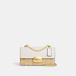 Eliza Flap Crossbody In Signature Canvas - CR528 - Gold/Light Khaki Chalk