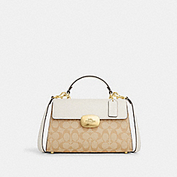 COACH CR530 Eliza Top Handle In Signature Canvas GOLD/LIGHT KHAKI CHALK