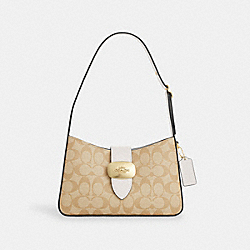 COACH CR532 Eliza Shoulder Bag In Signature Canvas GOLD/LIGHT KHAKI CHALK