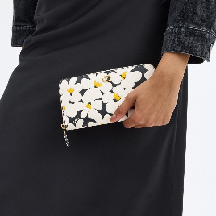 ACCORDION ZIP WALLET WITH FLORAL PRINT