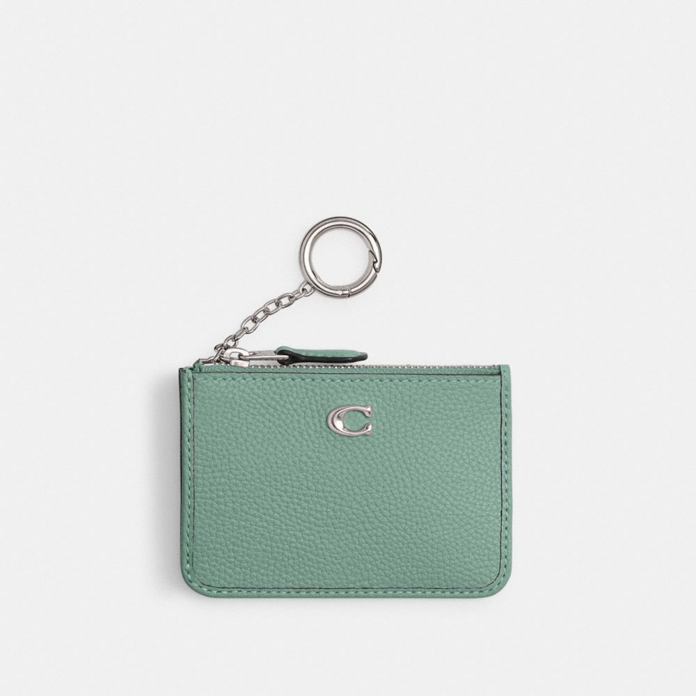 COACH CR550 Essential Mini Id Card Case SILVER/AQUAMARINE