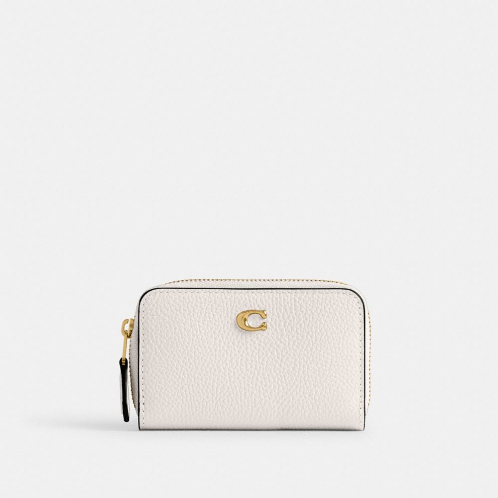 COACH&reg;,Essential Small Zip Around Card Case,Leather,Coin,Card Case,Logo,Metal,Gusset,Casual,Brass/Chalk
