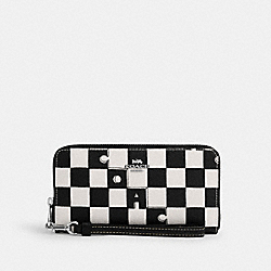 COACH CR622 Long Zip Around Wallet With Checkerboard Print SILVER/BLACK/CHALK
