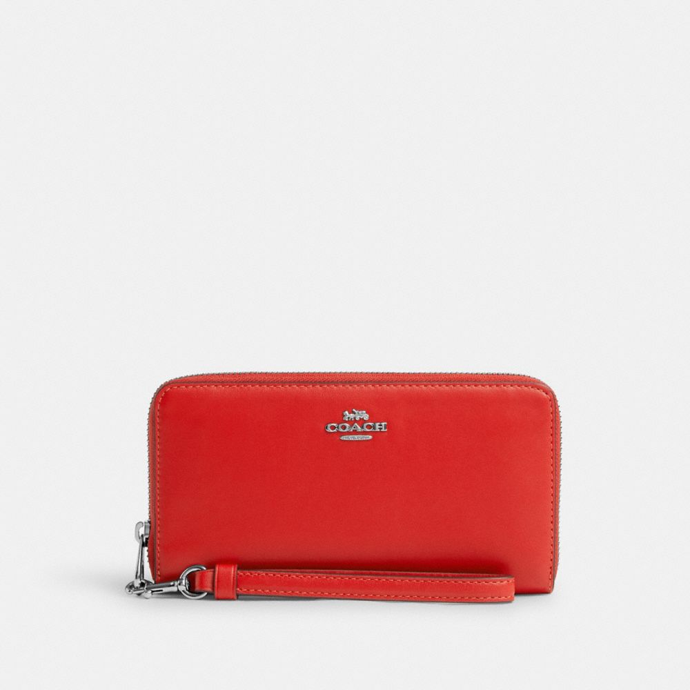 COACH CR623 Long Zip Around Wallet Silver/Miami Red