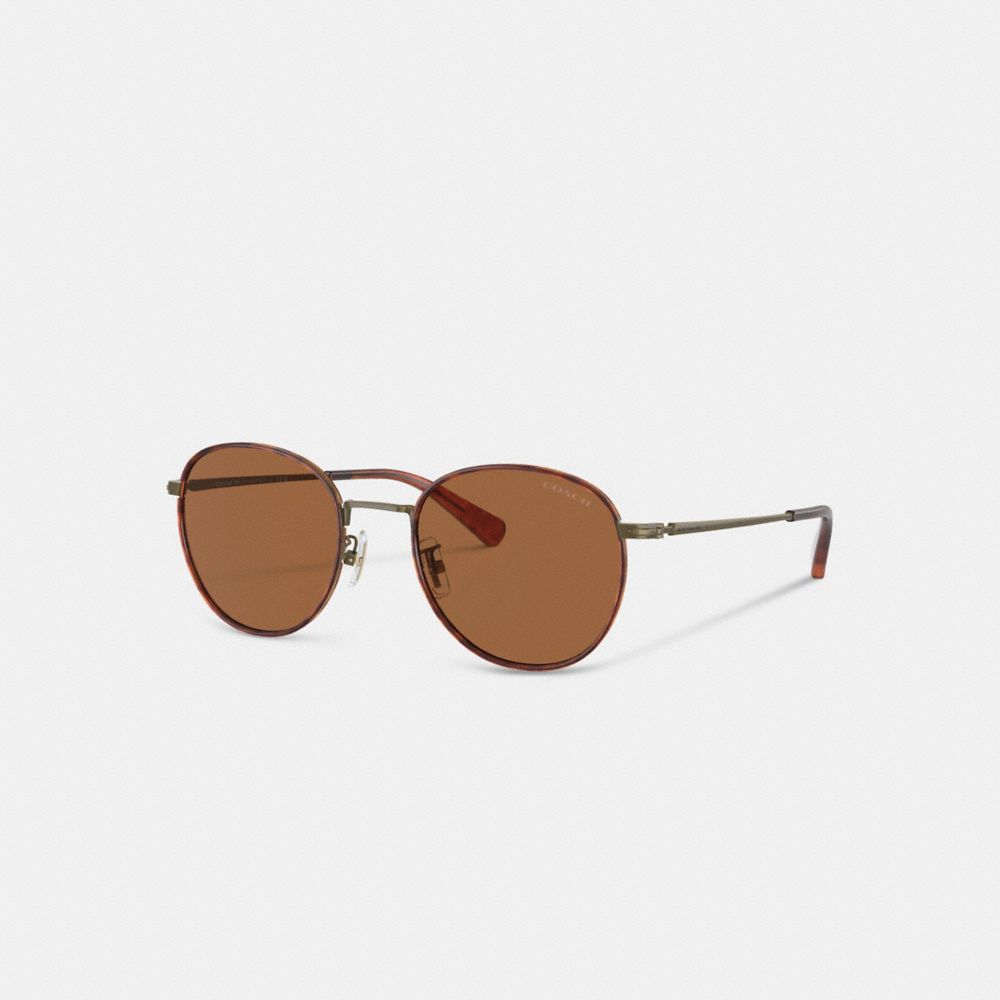COACH&reg;,Metal Windsor Round Sunglasses,Round,Word Embellishment,Logo,Adjustable Nose Pads,Casual,Brown,Front View