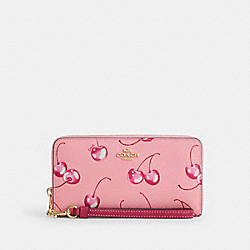 Long Zip Around Wallet With Cherry Print - CR642 - Im/Flower Pink/Bright Violet