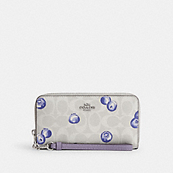 Long Zip Around Wallet In Signature Canvas With Blueberry Print - CR647 - Silver/Chalk/Light Violet