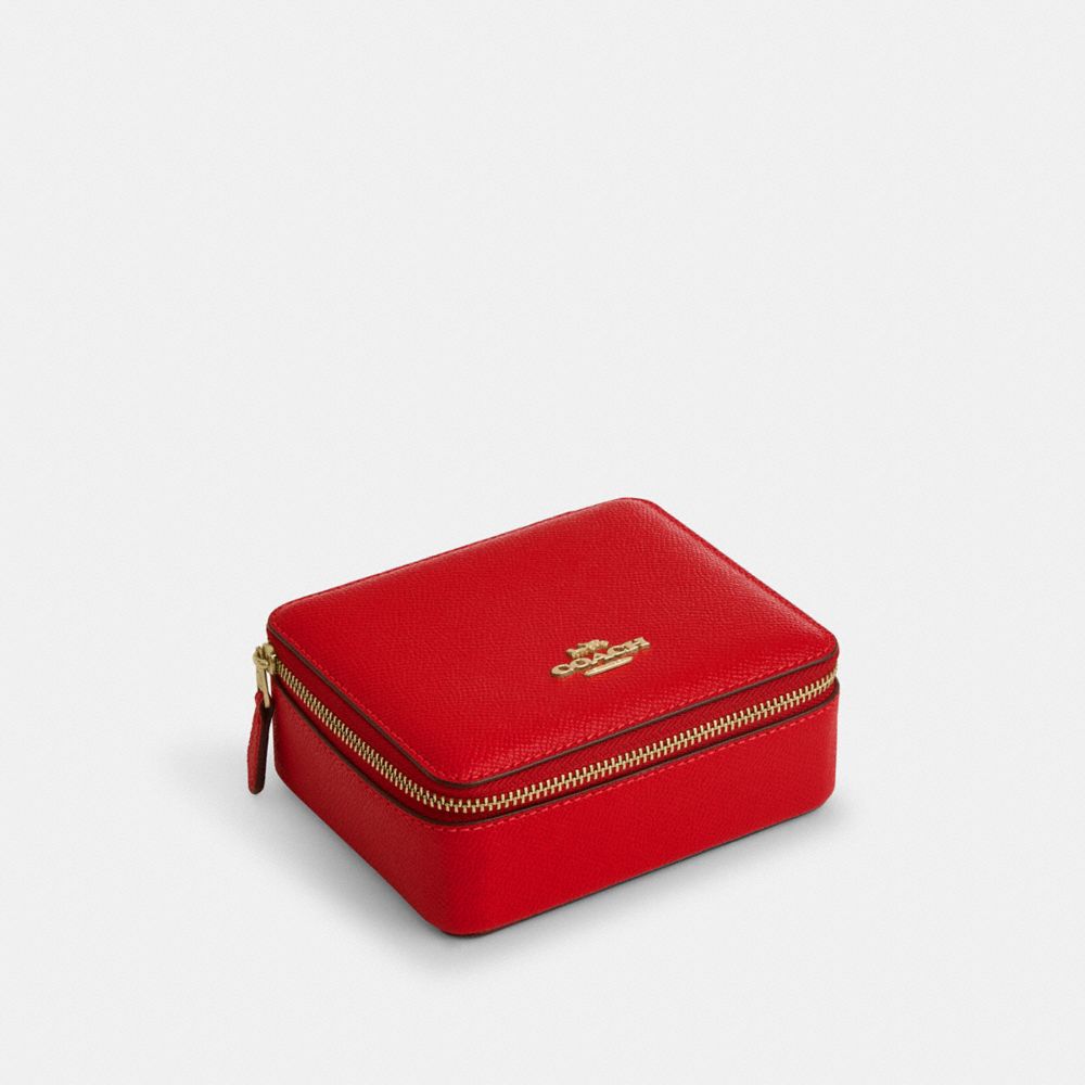 COACH CR751 Large Jewelry Box GOLD/ELECTRIC RED