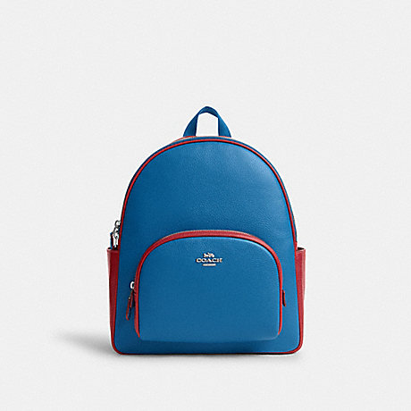 COACH CR768 Court Backpack In Colorblock Silver/Blue Jay/Dark Cardinal