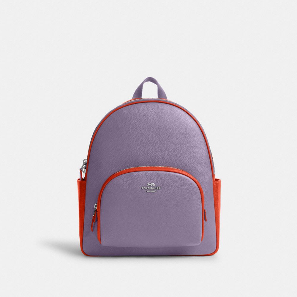 COACH CR768 Court Backpack In Colorblock SILVER/LIGHT VIOLET/ELECTRIC CORAL