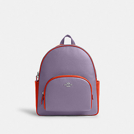 COACH CR768 Court Backpack In Colorblock Silver/Light Violet/Electric Coral