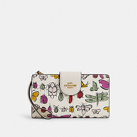 COACH CR778 Phone Wallet With Creature Print Gold/Chalk Multi