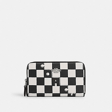 COACH CR789 Medium Id Zip Wallet With Checkerboard Print Silver/Black/Chalk