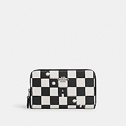 Medium Id Zip Wallet With Checkerboard Print - CR789 - Silver/Black/Chalk
