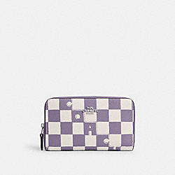 Medium Id Zip Wallet With Checkerboard Print - CR789 - Silver/Light Violet/Chalk