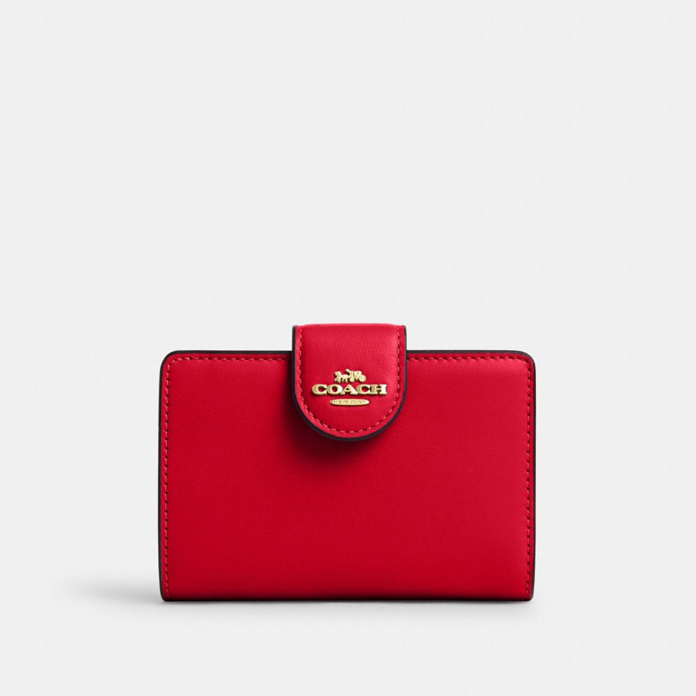 COACH CR791 Medium Corner Zip Wallet GOLD/BOLD RED