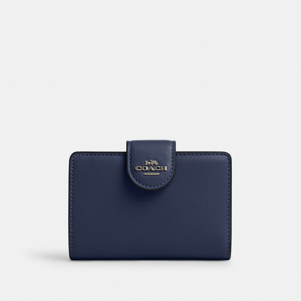 COACH CR791 Medium Corner Zip Wallet BLACK ANTIQUE NICKEL/TRUE NAVY