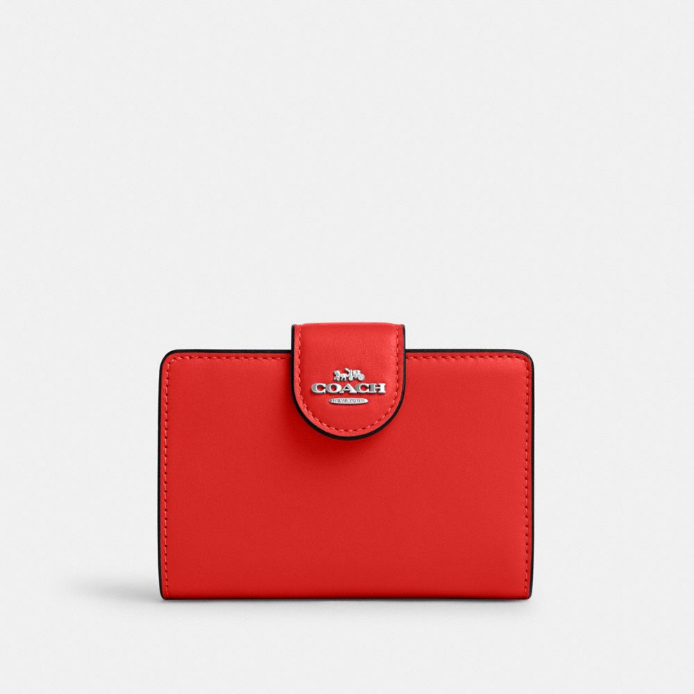 COACH CR791 Medium Corner Zip Wallet Silver/Miami Red