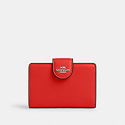 COACH CR791 Medium Corner Zip Wallet SILVER/MIAMI RED