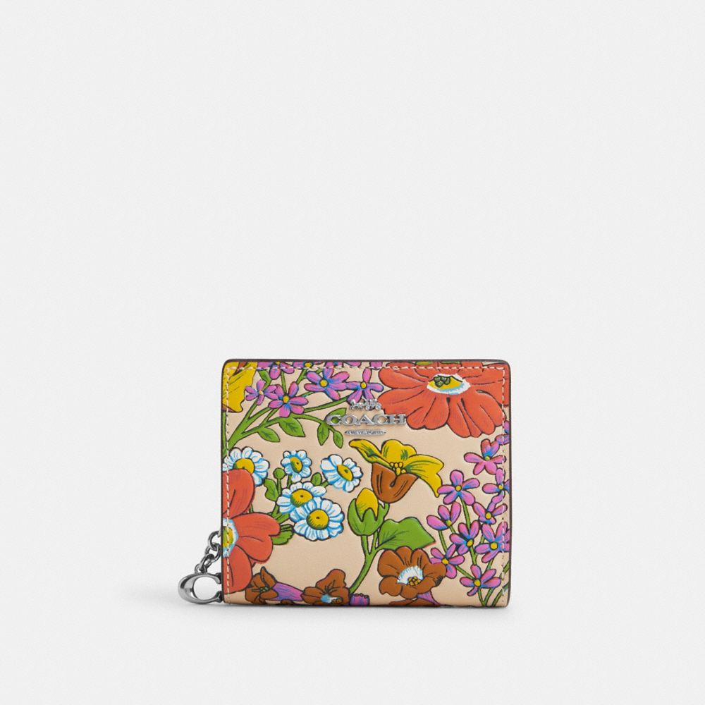 Snap Wallet With Floral Print - CR796 - Silver/Ivory Multi