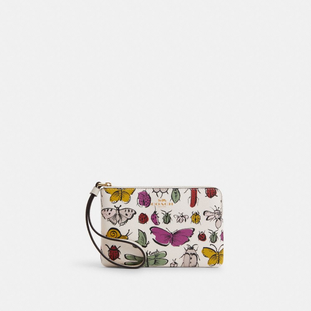 Corner Zip Wristlet With Creature Print - CR815 - Gold/Chalk Multi