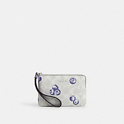 Corner Zip Wristlet In Signature Canvas With Blueberry Print - CR817 - Silver/Chalk/Light Violet