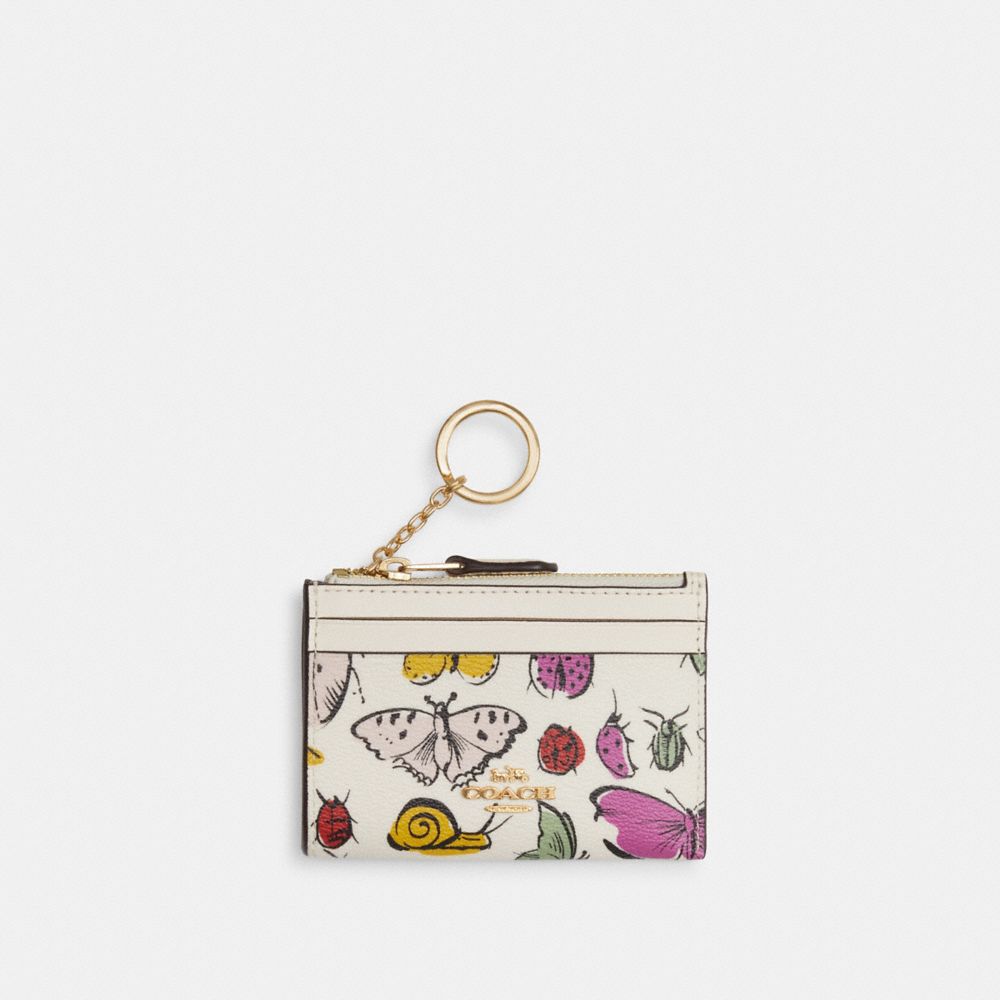 COACH CR824 Mini Skinny Id Case With Creature Print Gold/Chalk Multi