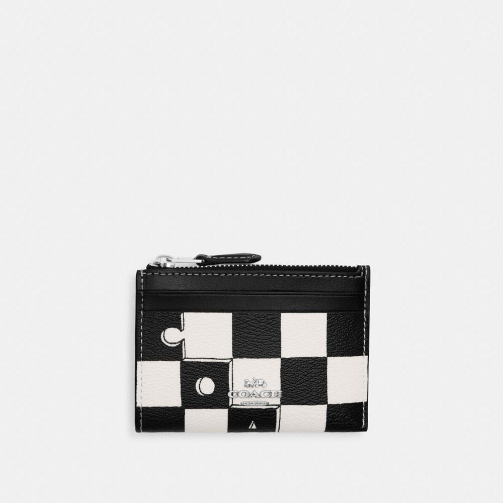 Mini Skinny Id Case With Checkerboard Print - CR825 - Silver/Black/Chalk