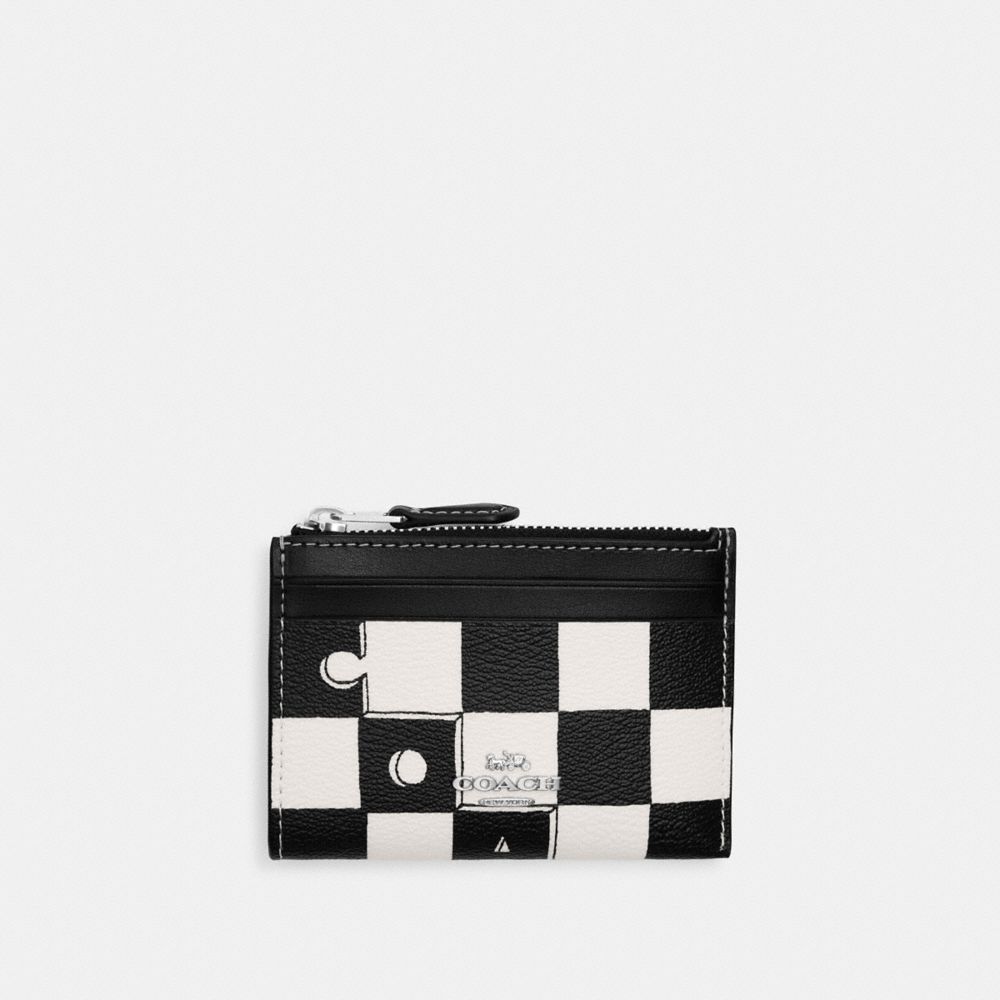 COACH CR825 Mini Skinny Id Case With Checkerboard Print Silver/Black/Chalk