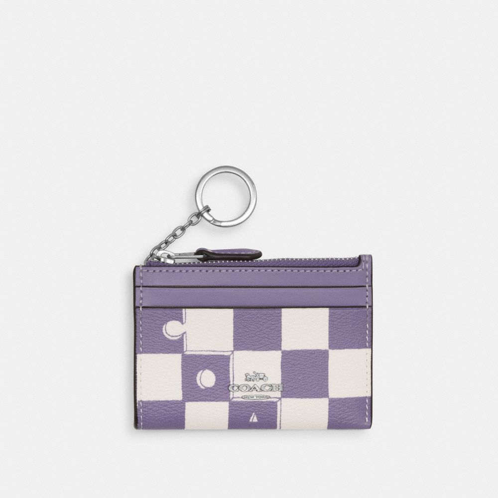 COACH CR825 Mini Skinny Id Case With Checkerboard Print SILVER/LIGHT VIOLET/CHALK