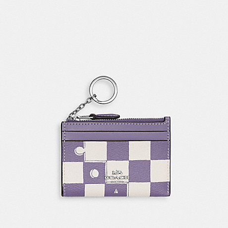COACH CR825 Mini Skinny Id Case With Checkerboard Print Silver/Light-Violet/Chalk