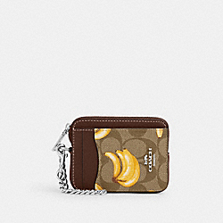 Zip Card Case In Signature Canvas With Banana Print - CR833 - Silver/Khaki/Dark Saddle